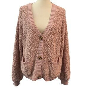 Zenana Blush Pink Popcorn Knit Button Front Cardigan Size Large